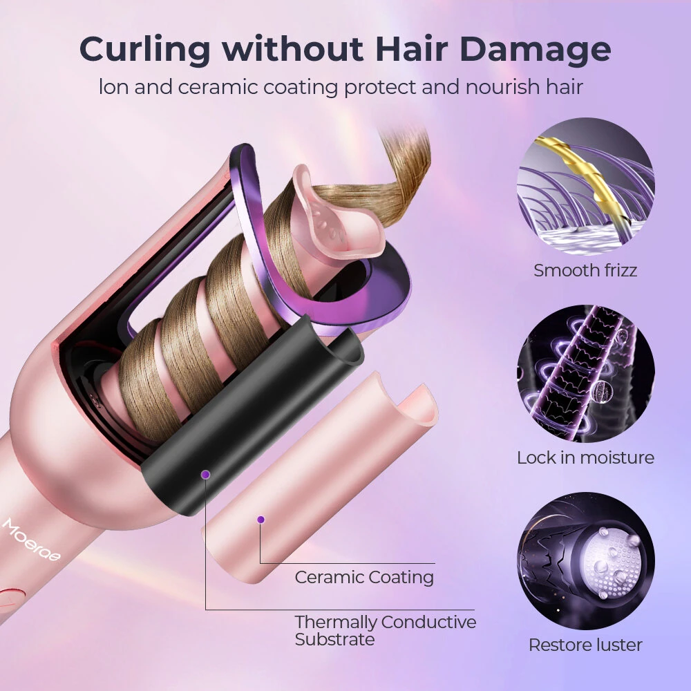 (image for) MOERAE Automatic Curling Iron, Curling Iron 23 mm Curling Iron with Negative Ions 3 Temperature Anti-Scald Design Intelligent Automatic Curling Iron